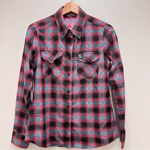 Dixxon Flannel x Shreddy Women’s Pink Plaid Long Sleeve Button Up Shirt Small